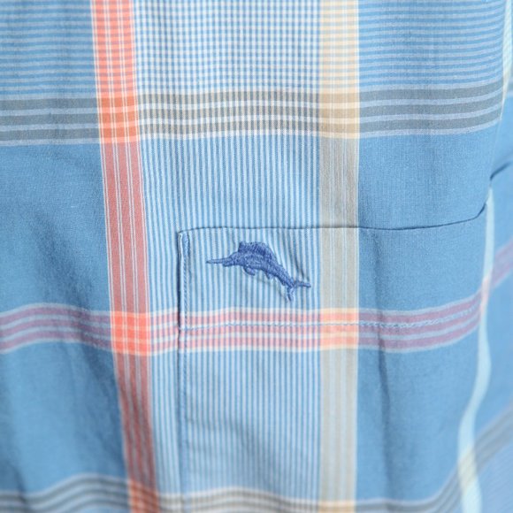 Tommy Bahama Men's blue, orange and khaki plaid Islandzone long sleeve shirt L - Picture 3 of 6